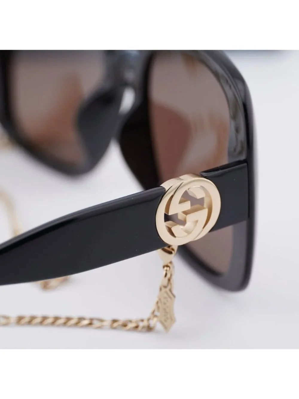 Gucci GG1029SA 005 Square Sunglasses - Black with Gold Chain\Brown